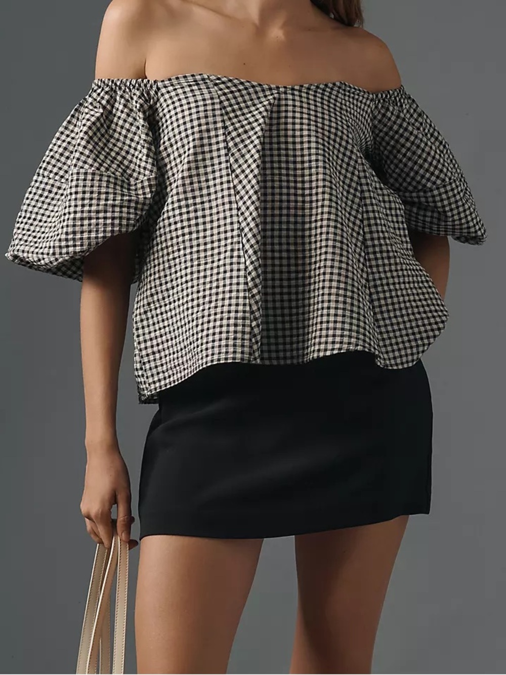 Maeve Puff-Sleeve Off-The-Shoulder Gingham Top